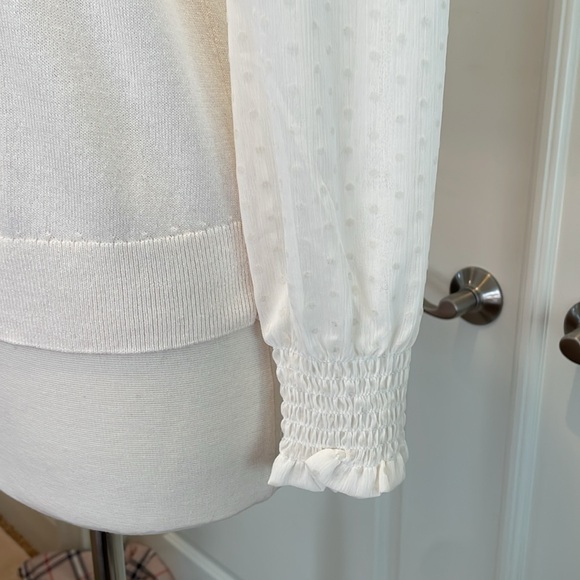 NWT • LOFT Women's White top w Sheer Long Sleeves. - Picture 9 of 16